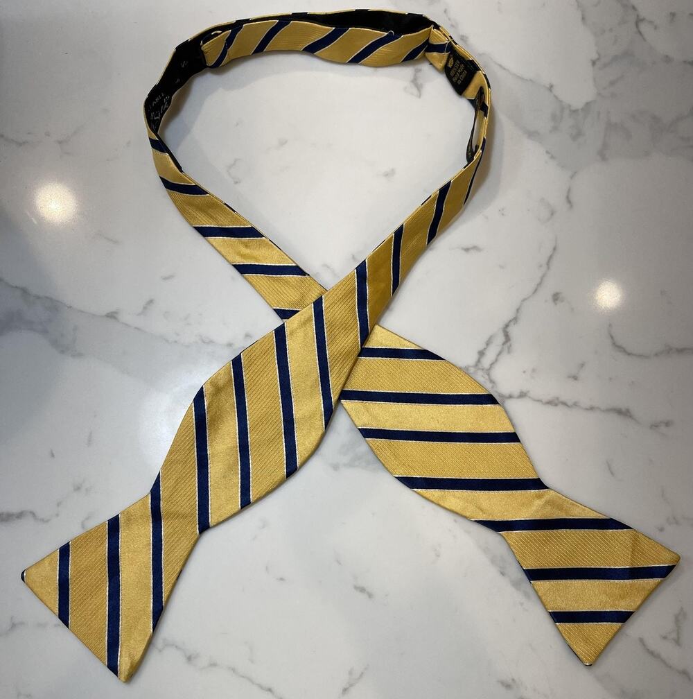 Countess Mara Gold Bow Tie Adjustable 100% Silk Formal Striped Self-Tie Necktie
